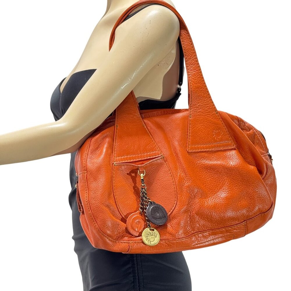 ALLA Sarah Sacthel Women's Leather Shoulder Bag Orange Zip Multi Compartments